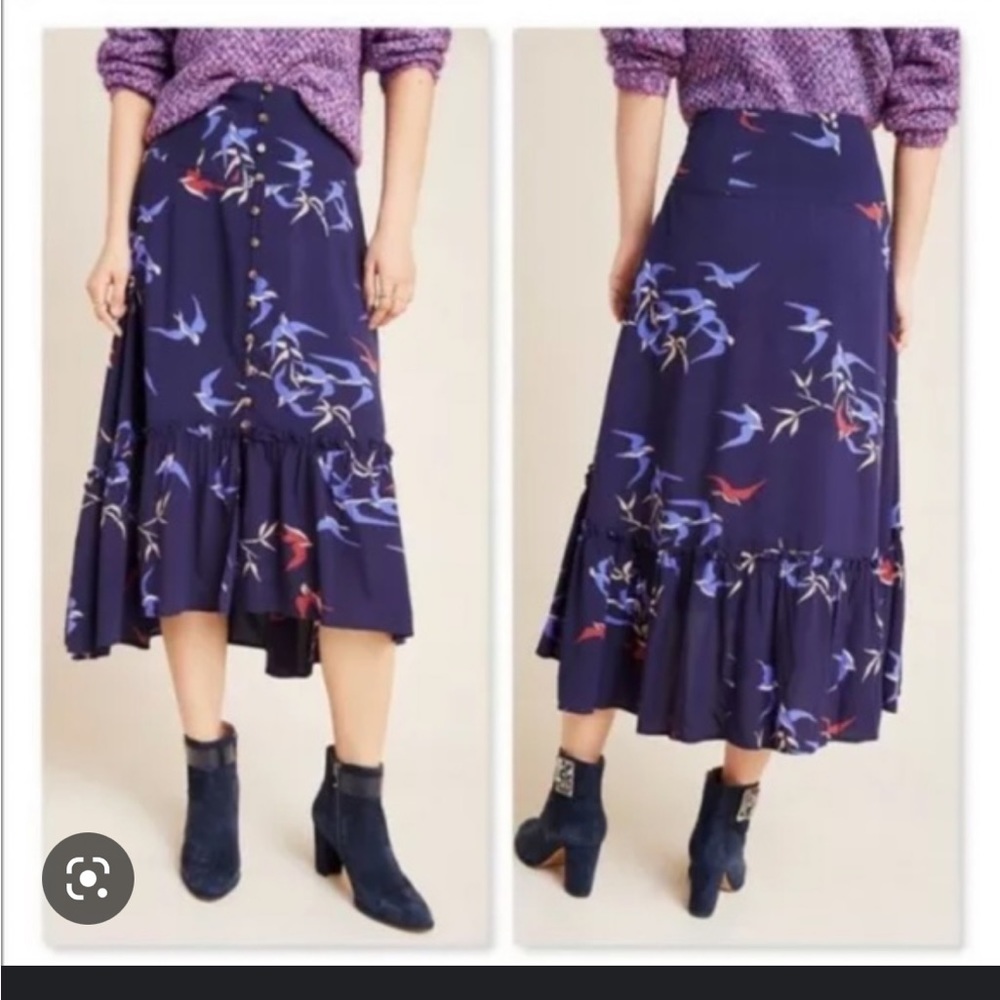 Anthropologie Maeve “Merida” Bird Midi Skirt
